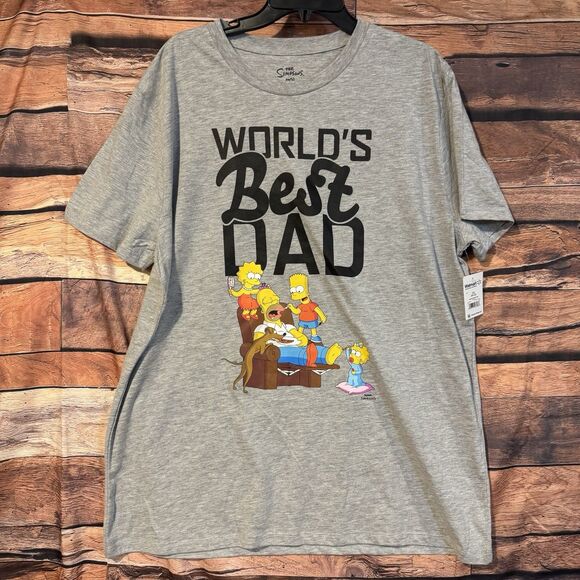 Simpsons T-Shirt 2XL Grey World’s Best Dad Short Sleeve Homer Bart Lisa Maggie - Picture 1 of 6
